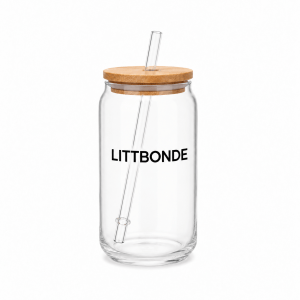 LITTBONDE® Drikkeglass med bambuslokk og sugerør – 355 ml