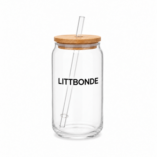 LITTBONDE® Drikkeglass med bambuslokk og sugerør – 355 ml